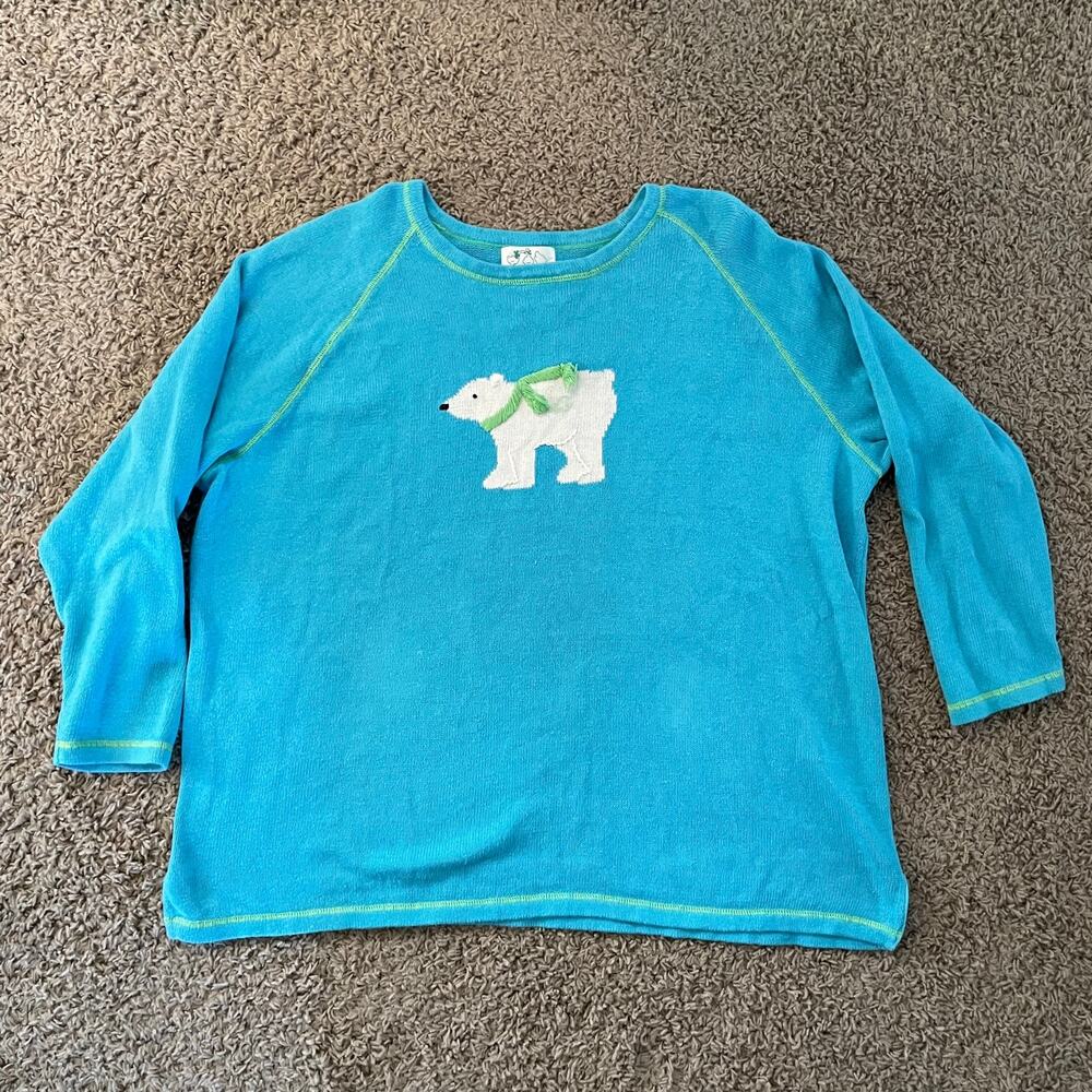 Vintage Quacker Factory Polar Bear Knit Sweater Blue Cotton blend size 3X